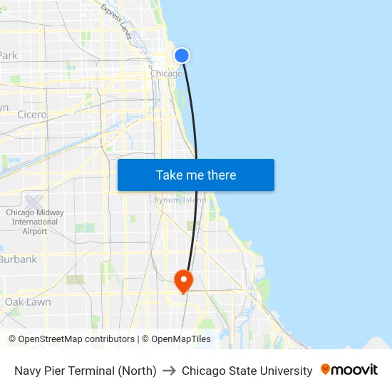 Navy Pier Terminal (North) to Chicago State University map