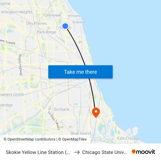 Skokie Yellow Line Station (South) to Chicago State University map