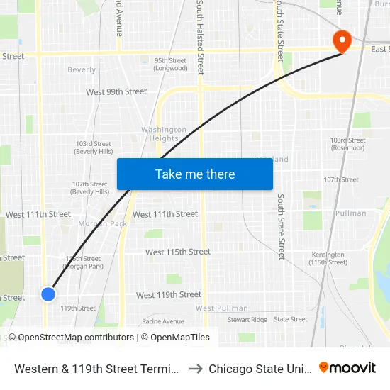 Western & 119th Street Terminal (West) to Chicago State University map
