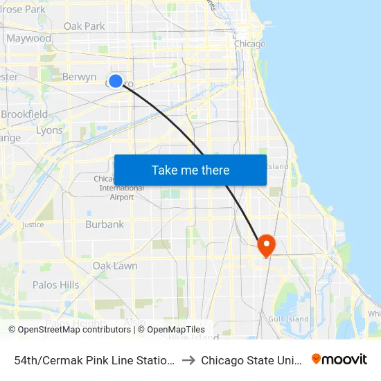 54th/Cermak Pink Line Station (West) to Chicago State University map