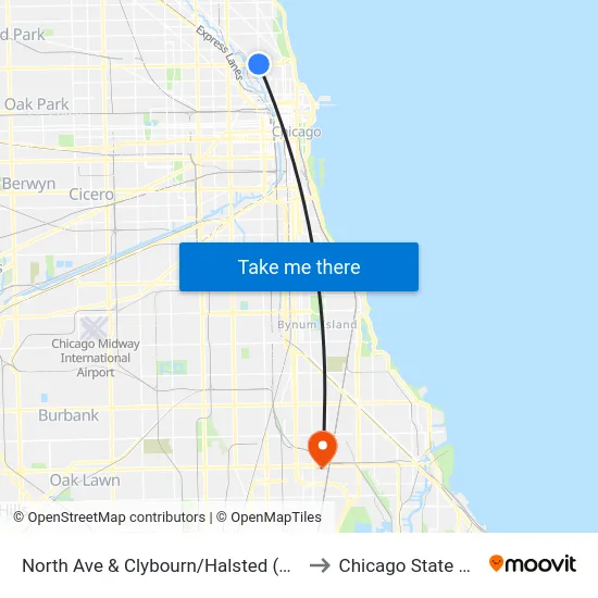 North Ave & Clybourn/Halsted (Red Line) (West) to Chicago State University map
