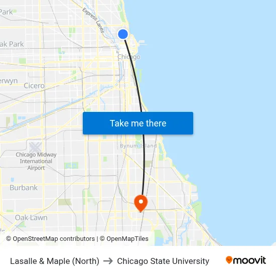 Lasalle & Maple (North) to Chicago State University map