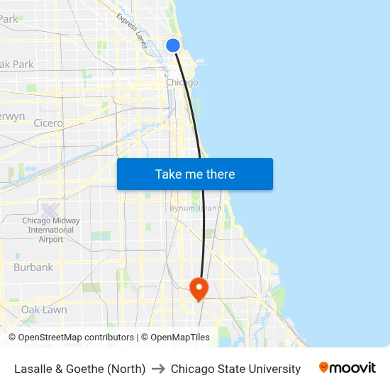Lasalle & Goethe (North) to Chicago State University map
