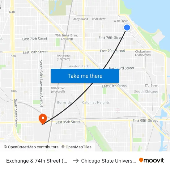 Exchange & 74th Street (Ne) to Chicago State University map
