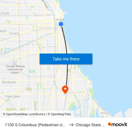 1100 S Columbus (Pedestrian Underpass) (North) to Chicago State University map