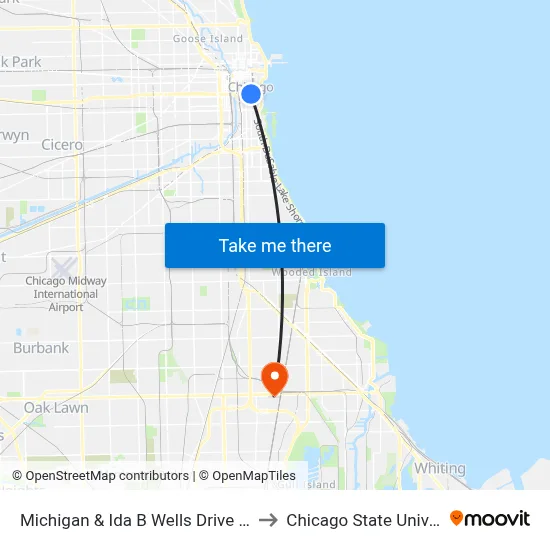 Michigan & Ida B Wells Drive (North) to Chicago State University map
