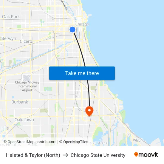 Halsted & Taylor (North) to Chicago State University map
