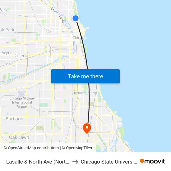 Lasalle & North Ave (North) to Chicago State University map