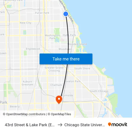 43rd Street & Lake Park (East) to Chicago State University map