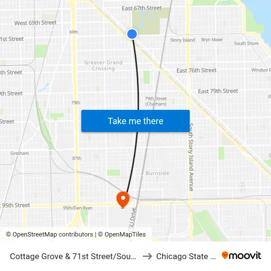 Cottage Grove & 71st Street/South Chicago (North) to Chicago State University map