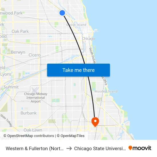 Western & Fullerton (North) to Chicago State University map