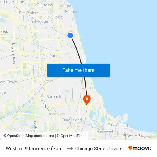 Western & Lawrence (South) to Chicago State University map