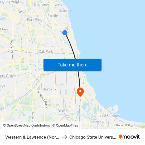 Western & Lawrence (North) to Chicago State University map