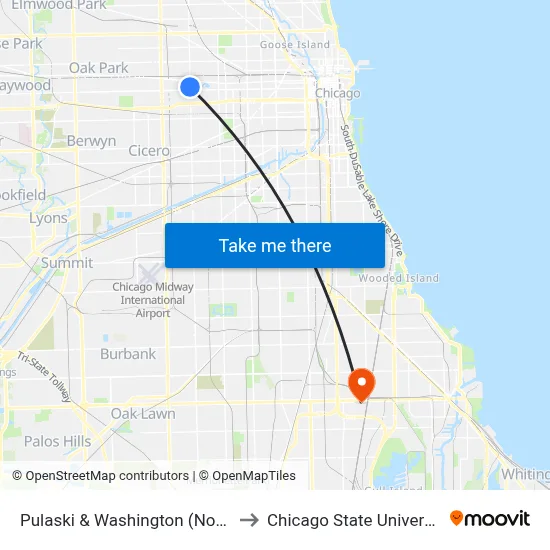 Pulaski & Washington (North) to Chicago State University map