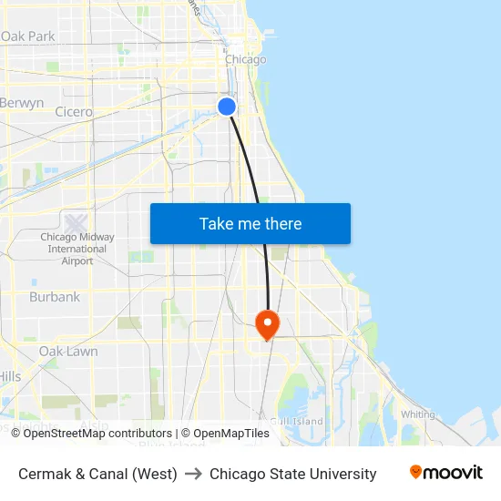 Cermak & Canal (West) to Chicago State University map