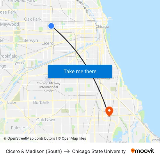 Cicero & Madison (South) to Chicago State University map