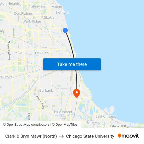 Clark & Bryn Mawr (North) to Chicago State University map