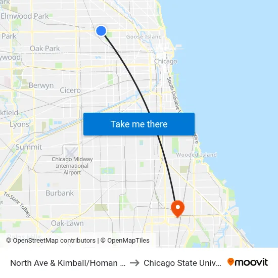 North Ave & Kimball/Homan (West) to Chicago State University map