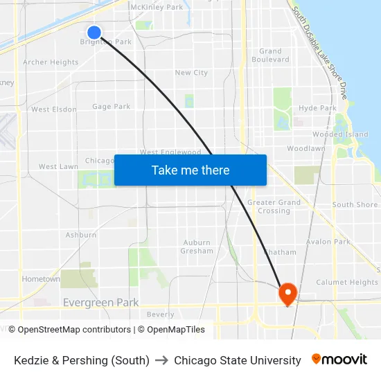 Kedzie & Pershing (South) to Chicago State University map