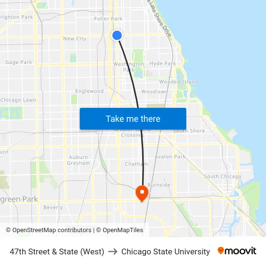 47th Street & State (West) to Chicago State University map