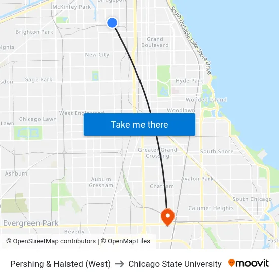 Pershing & Halsted (West) to Chicago State University map