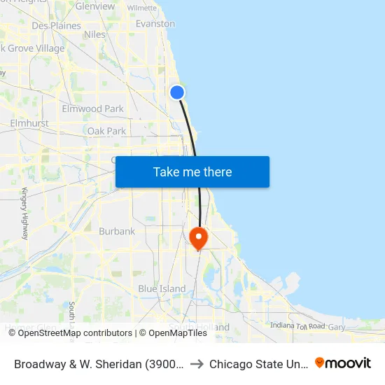 Broadway & W. Sheridan (3900 N) (South) to Chicago State University map