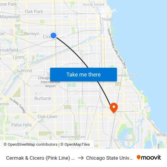 Cermak & Cicero (Pink Line) (West) to Chicago State University map