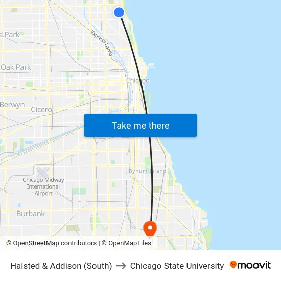 Halsted & Addison (South) to Chicago State University map