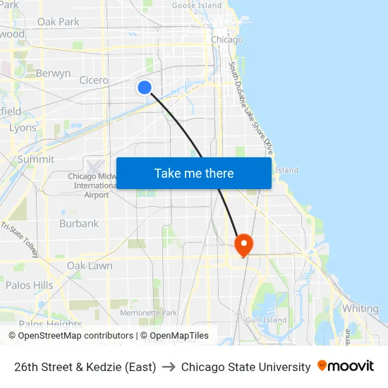 26th Street & Kedzie (East) to Chicago State University map