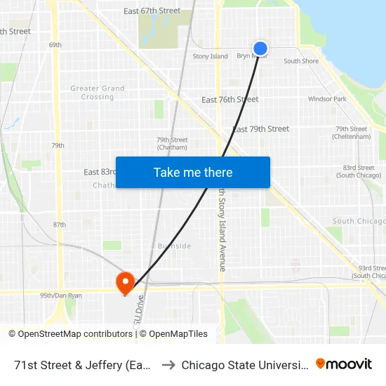 71st Street & Jeffery (East) to Chicago State University map