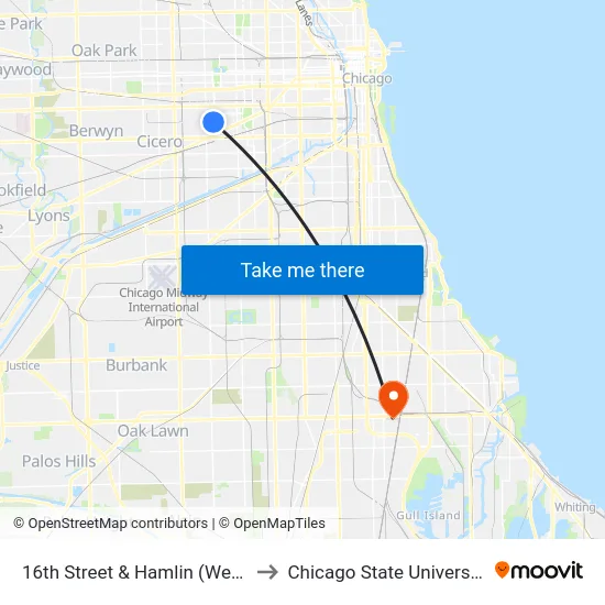 16th Street & Hamlin (West) to Chicago State University map