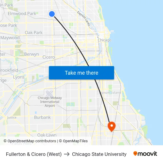 Fullerton & Cicero (West) to Chicago State University map