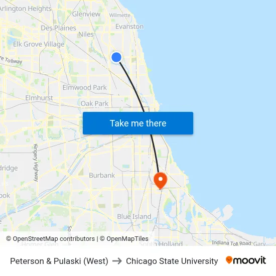 Peterson & Pulaski (West) to Chicago State University map