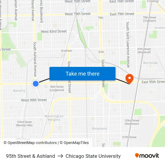 95th Street & Ashland to Chicago State University map