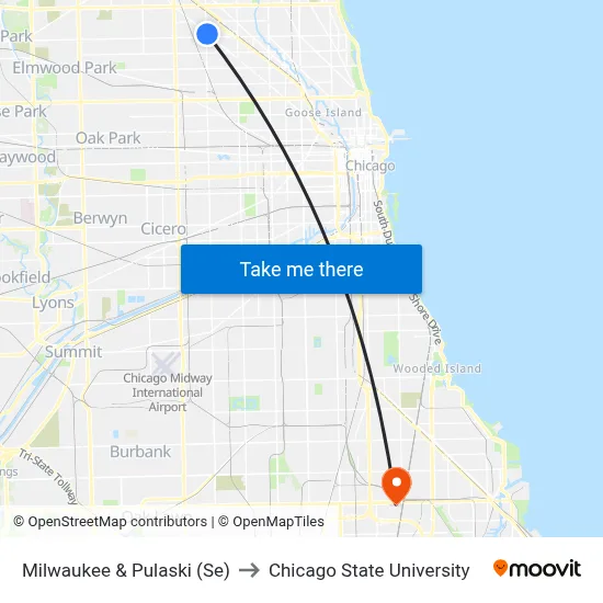 Milwaukee & Pulaski (Se) to Chicago State University map