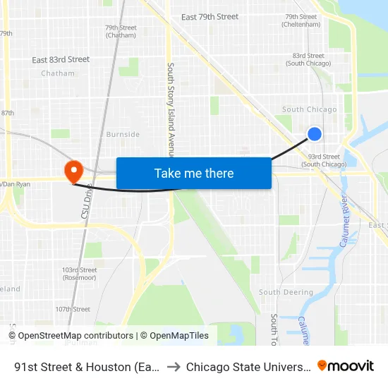 91st Street & Houston (East) to Chicago State University map