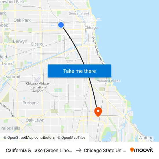 California & Lake (Green Line) (South) to Chicago State University map