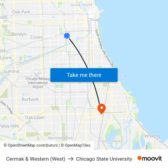 Cermak & Western (West) to Chicago State University map
