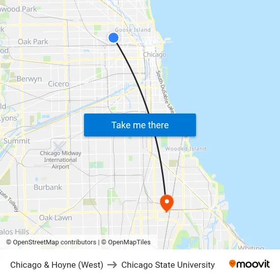 Chicago & Hoyne (West) to Chicago State University map
