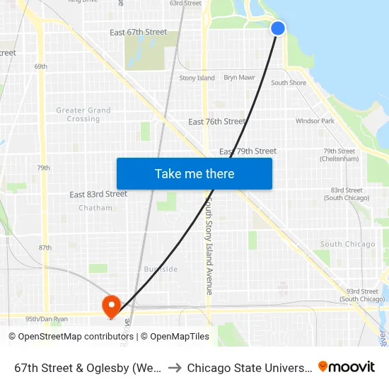 67th Street & Oglesby (West) to Chicago State University map