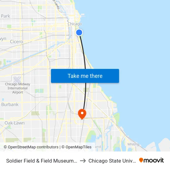 Soldier Field & Field Museum (West) to Chicago State University map
