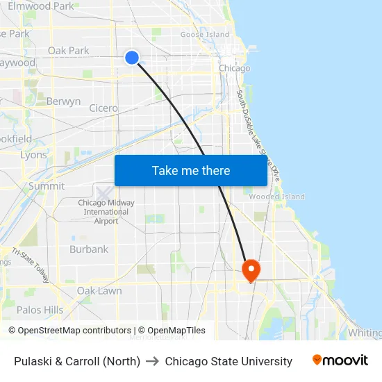 Pulaski & Carroll (North) to Chicago State University map