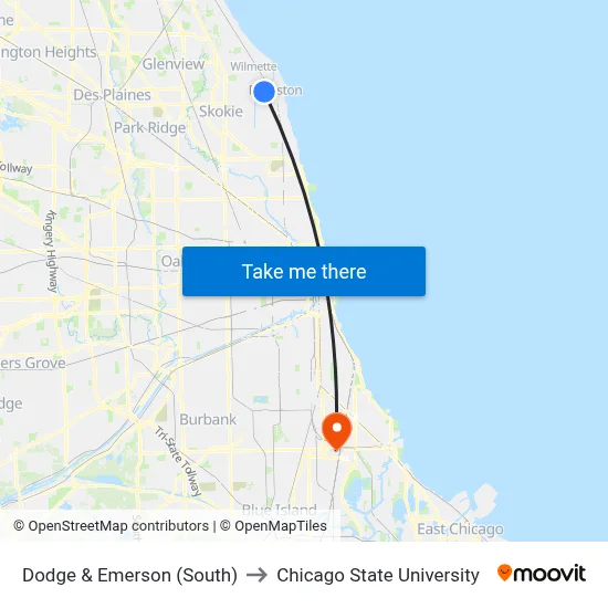 Dodge & Emerson (South) to Chicago State University map