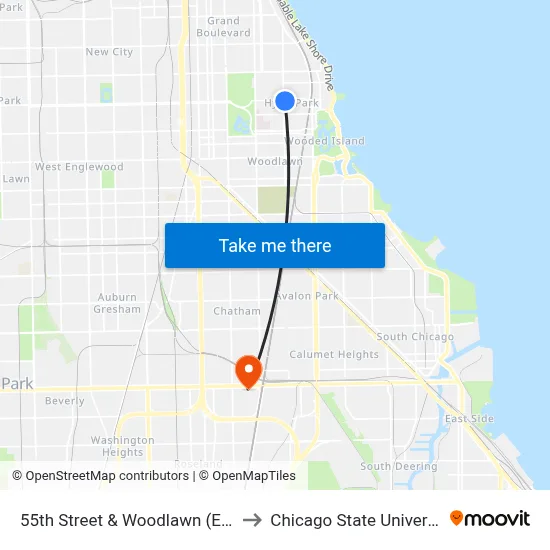 55th Street & Woodlawn (East) to Chicago State University map