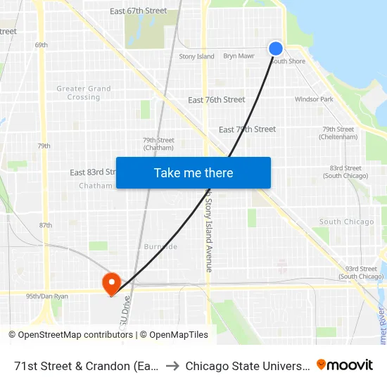 71st Street & Crandon (East) to Chicago State University map