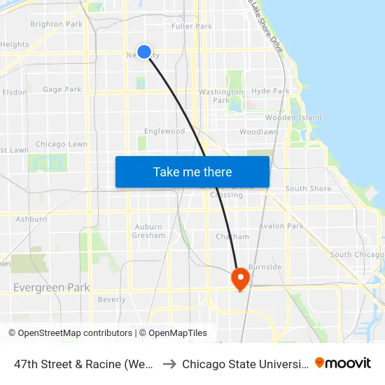 47th Street & Racine (West) to Chicago State University map