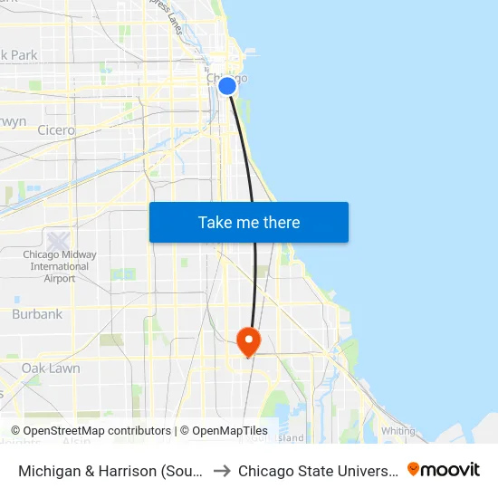 Michigan & Harrison (South) to Chicago State University map
