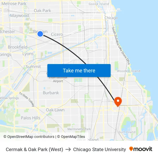 Cermak & Oak Park (West) to Chicago State University map