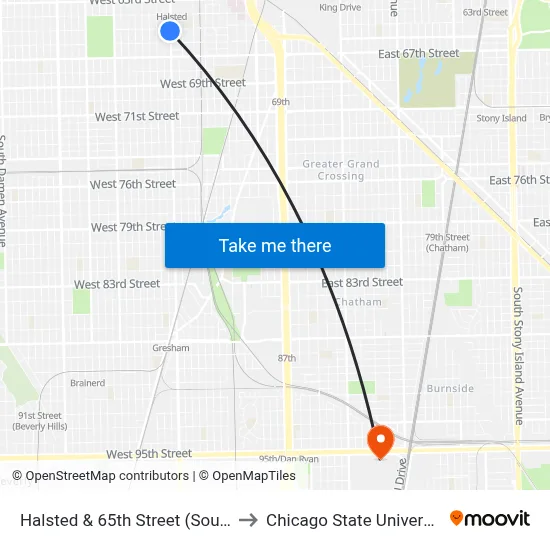 Halsted & 65th Street (South) to Chicago State University map