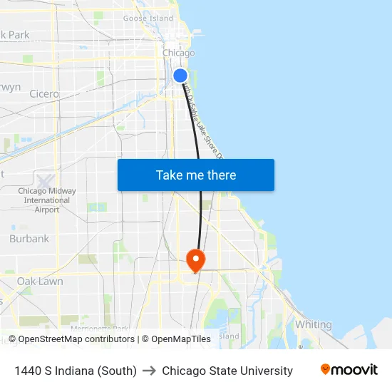 1440 S Indiana (South) to Chicago State University map
